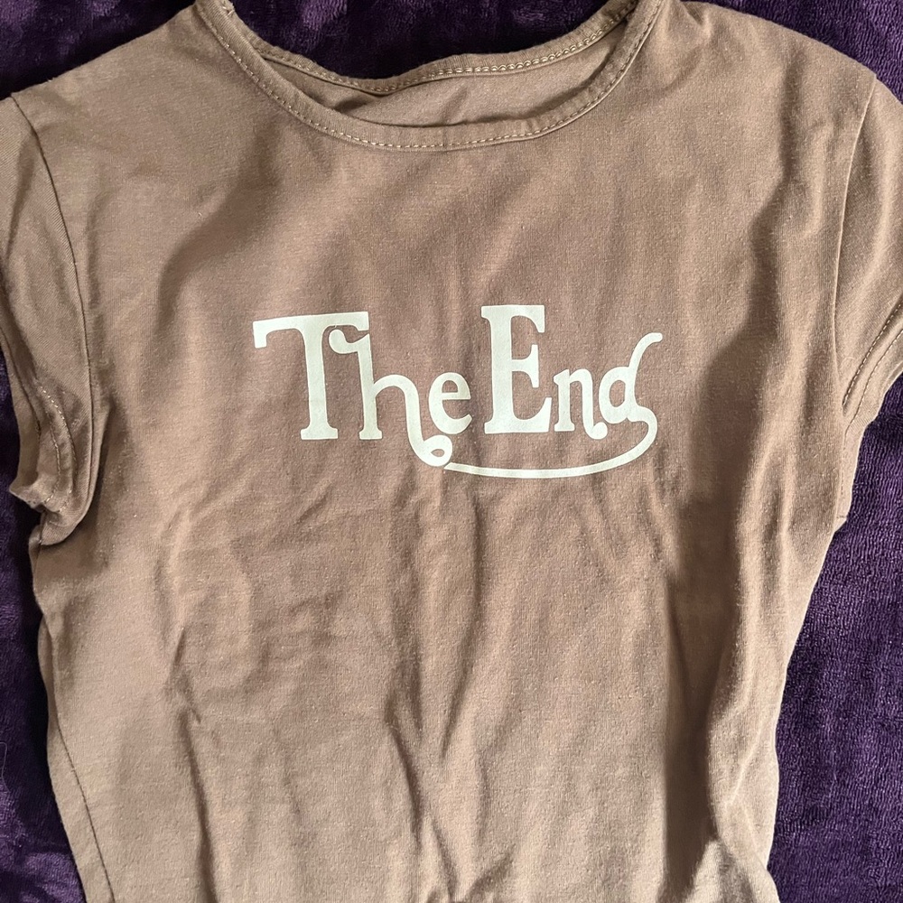 Brown Graphic Tee with 'The End' Print